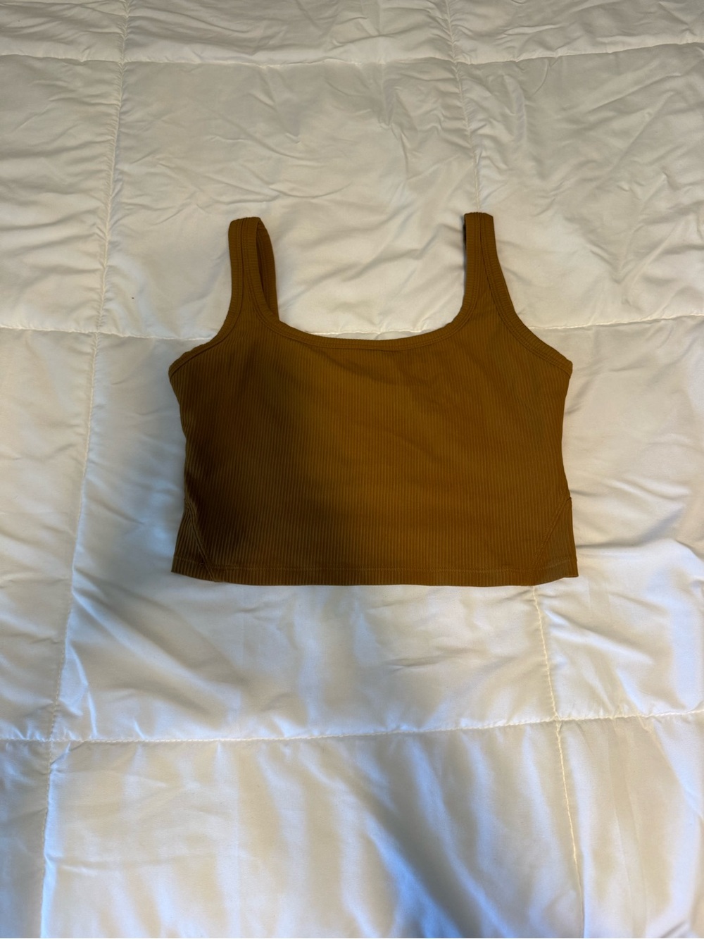 Amazon Ribbed Scoop Crop Tank - Mustard Brown